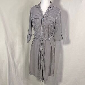 Mlle Gabrielle Black and White Striped Long Sleeve Dress